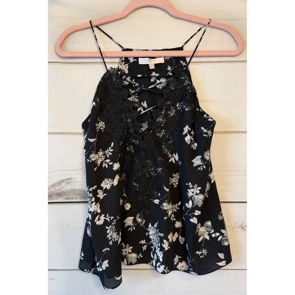 WAYF Black White Floral Lace Up Crochet Trim Cami Tank Top XS